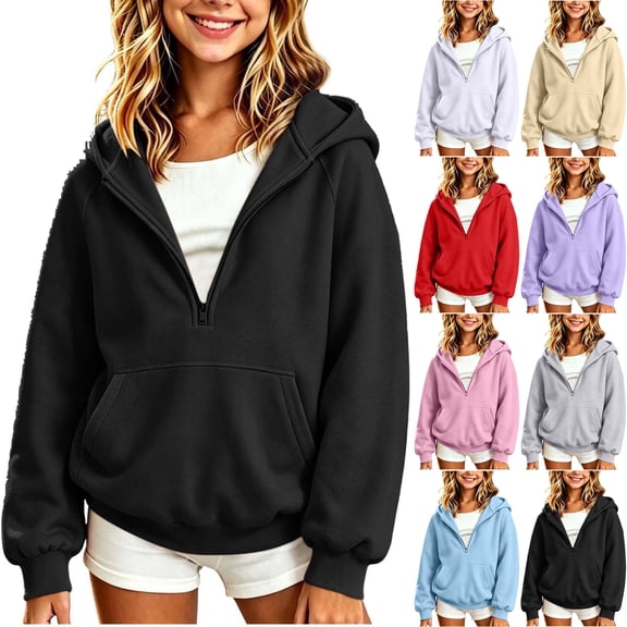 Girls Hoodies Half Zip Long Sleeve Sweatshirt with Pocket Comfortable Loose Fit Fall Winter Pullover Topss Sizes 2-14Y