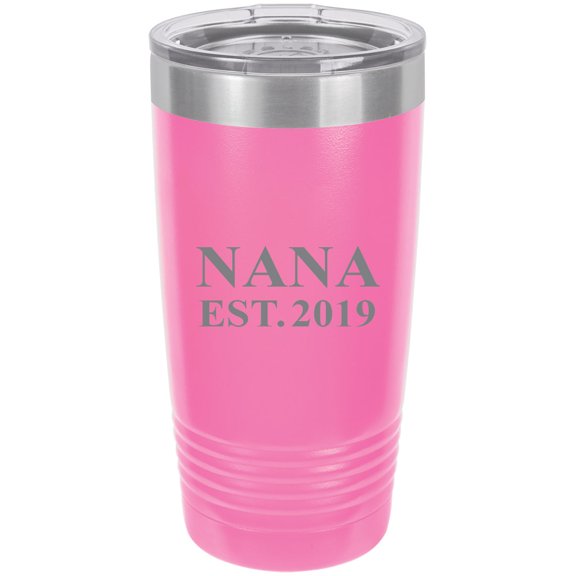 Nana Established EST. 2019 Stainless Steel Engraved Insulated Tumbler 20 Oz Travel Coffee Mug, Pink