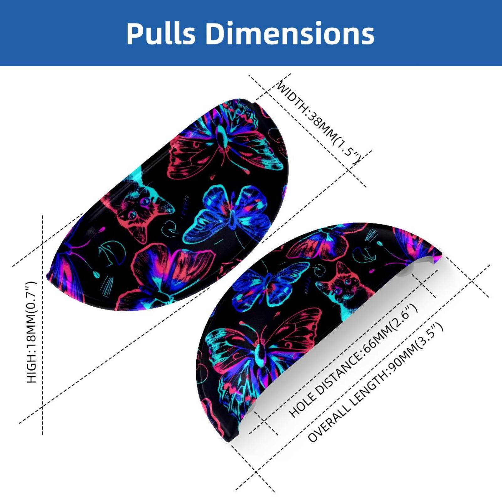 PhooArto 6 Pcs Cup Drawer Pulls, Neon Cat Butterflies Patterns Shell Shape Handles Cabinet Knobs for Dresser Cupboard Closet Wardrobe with Screws