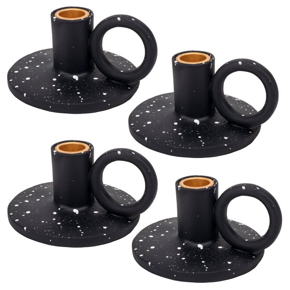 Elanze Designs Vintage Style Resin Stone Taper Candle Holder, Mantle Decorations, Dining Table Centerpiece, Home Decor, Candlestick Holders for Tapered Candles, Pack of 4, Black and White Speckles