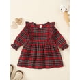 thumbnail image 2 of Toddler Girls Autumn Casual A-line Dress Long Sleeve Crewneck Ruffle Decor Button Plaid Dress, 2 of 9