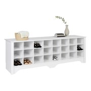Prepac White Hall Bench with Storage and Seating: 24-Shoe Cubby Bench, Ideal White Shoe Rack for Entryway, Sized 15.5 D x 60 W x 20.25 H
