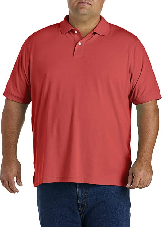 Big and Tall Essentials by DXL Men's Jersey Polo Shirt, Red Heather