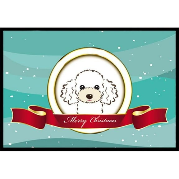 White Poodle Merry Christmas Indoor & Outdoor Mat- 18 x 27 in.