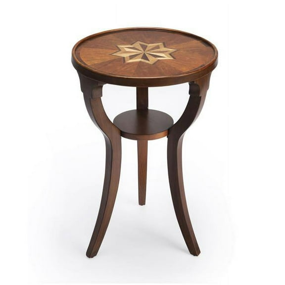 HomeRoots 24" Brown And Olive Ash Manufactured Wood Round End Table With Shelf