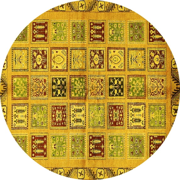 Ahgly Company Machine Washable Indoor Round Oriental Yellow Modern Area Rugs, 7' Round