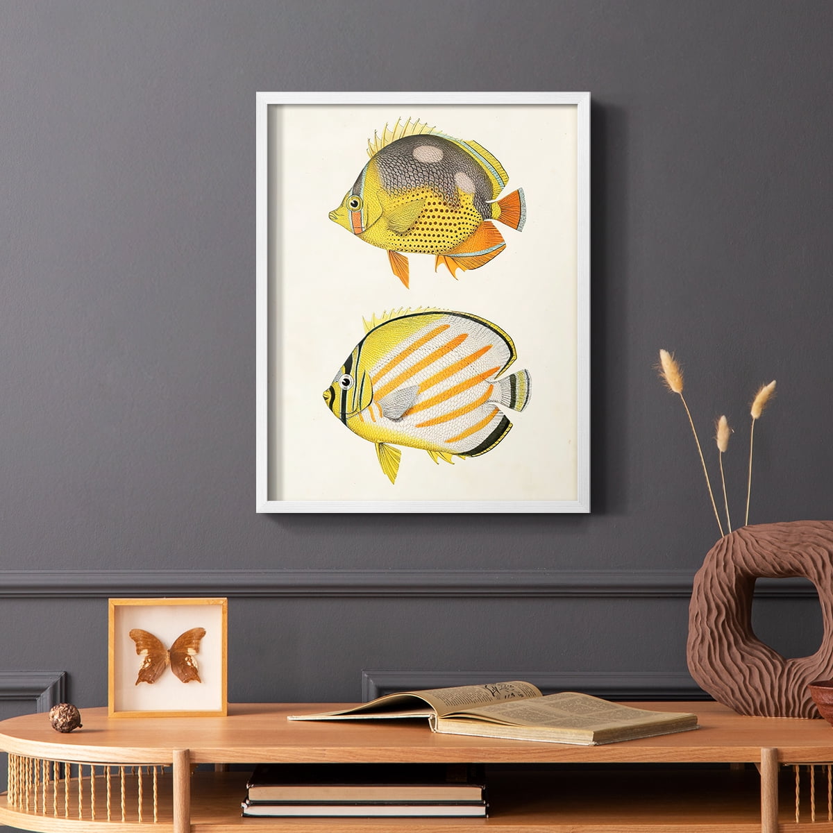 Yellow & Grey Fish IV Framed Print - Solid Wood in Single Picture Frame Solid Wood 2 Framed Print