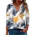 thumbnail image 2 of ICHUANYI Women 3/4 Sleeve Fashion Print Sleeve Blouse Women Plus Size Short Sleeve Tees T-Shirt Casual V Neck Tops, 2 of 5