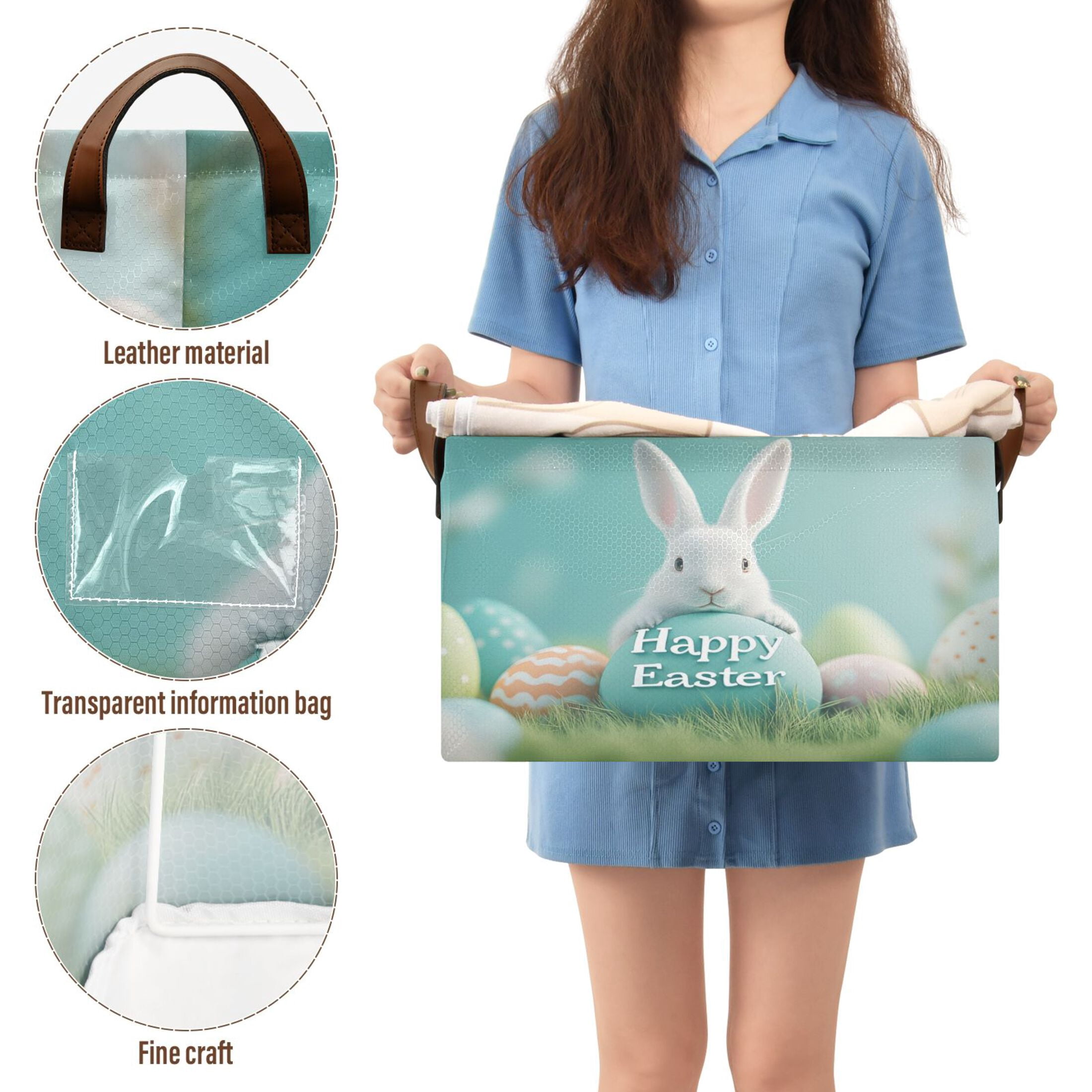 Ryvnso Cute Easter Rabbit Storage Bins Large Basket Foldable Cube Toys Organizer with Handles 2 PCs