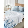 thumbnail image 4 of Queen Size Flat Sheet Only, Coastal Coral Soft Brushed Microfiber Bed Sheets, Blue Ocean Starfish Turtle Watercolor Hotel Quality Breathable Bedding Top Sheet, Easy Care, 90"x102", 4 of 9