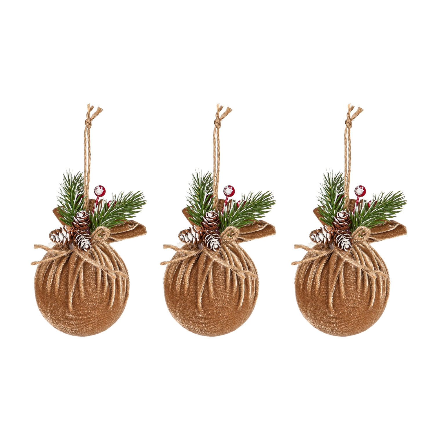 Christmas velvet ornaments - Beige, Vanilla, Brown - 3.94 inch - 11 units  set