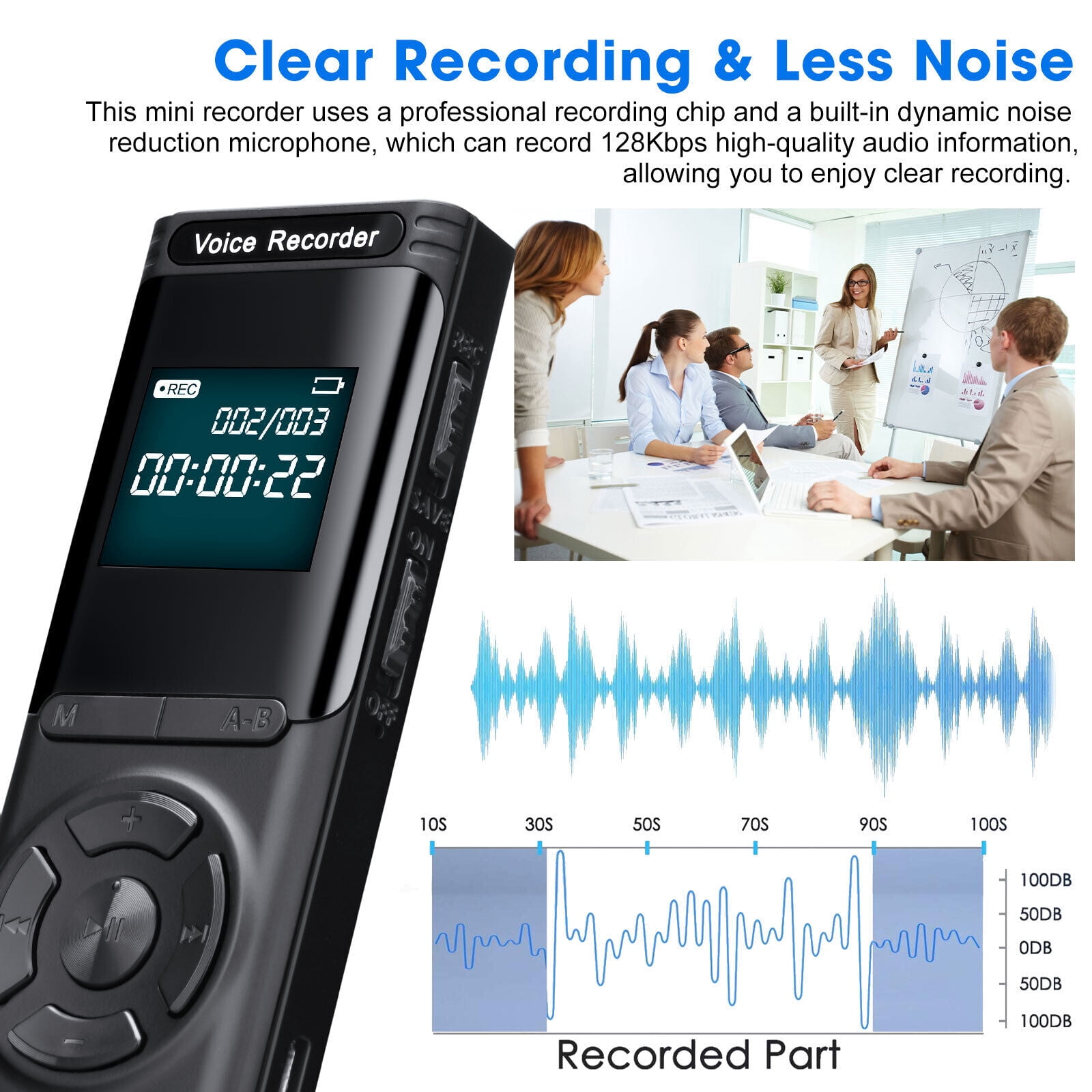MP3 Player Voice Recorder with Playback, Portable Audio Recorder Dictaphone USB Charge