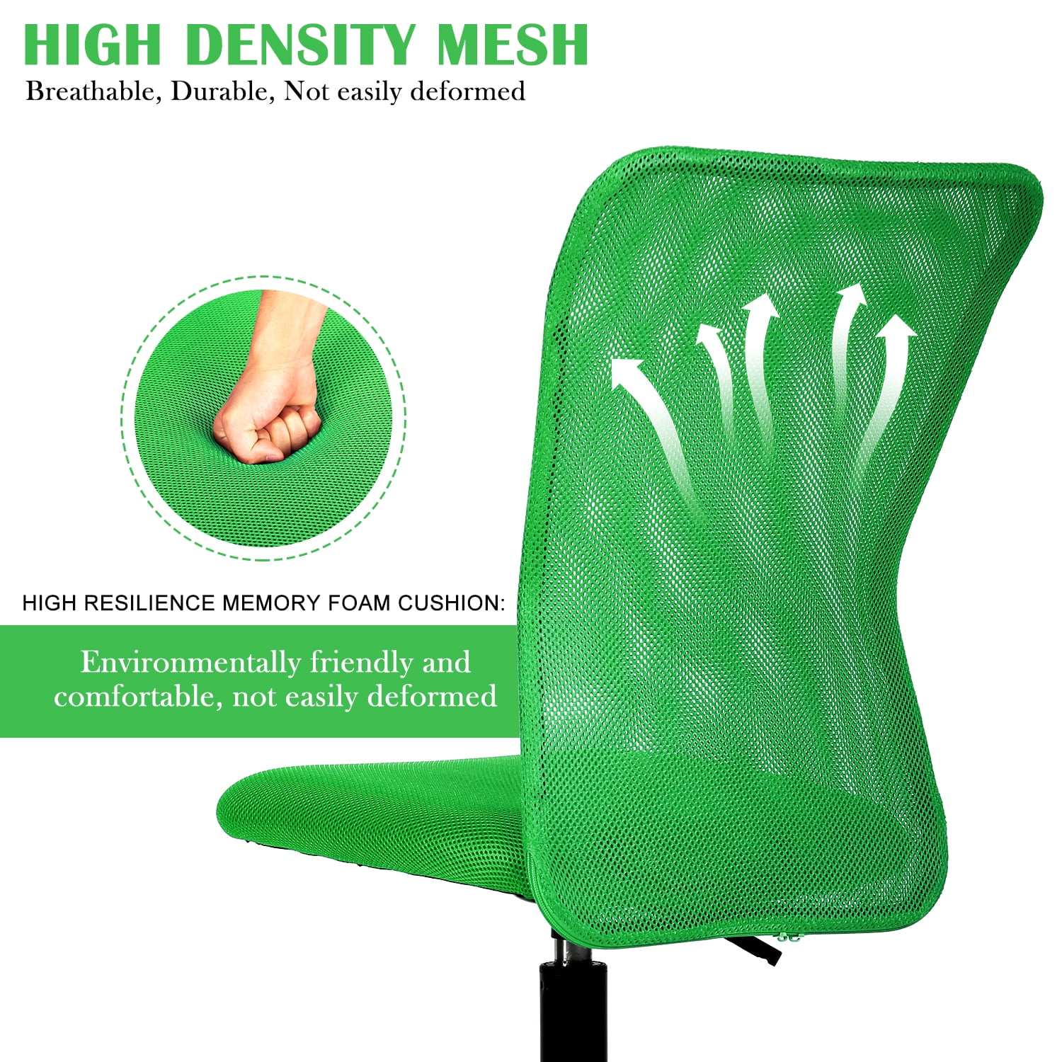 NiamVelo Mesh Office Chair Adjustable Ergonomic Mid Back Computer Desk Chair with Lumbar Support, Armless Rolling Task Chair, Green
