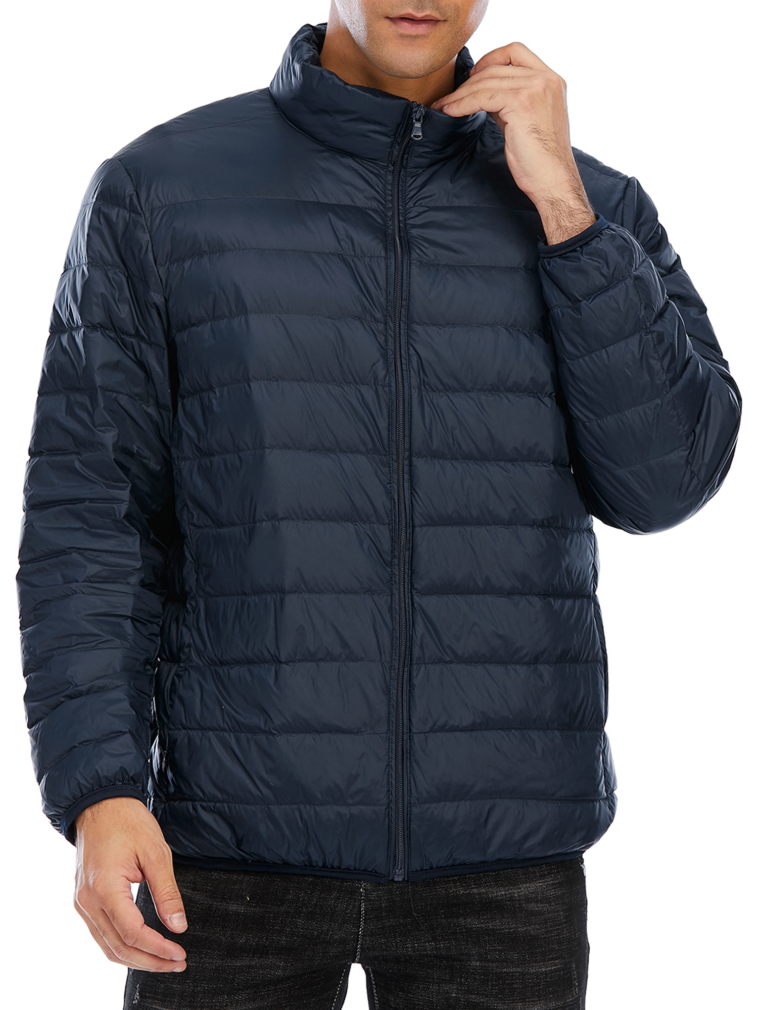 Men's Packable Down Jacket Winter Warm Jacket lightweight Zipper Jacket Puffer Bubble Coat Black Blue - image 4 of 7