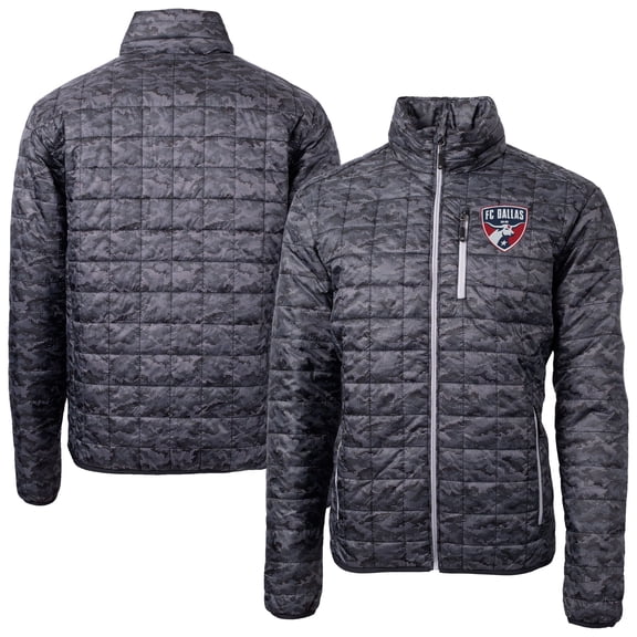 Men's Cutter & Buck Black FC Dallas Rainier PrimaLoft- Eco Insulated Printed Full-Zip Hoodie Puffer Jacket