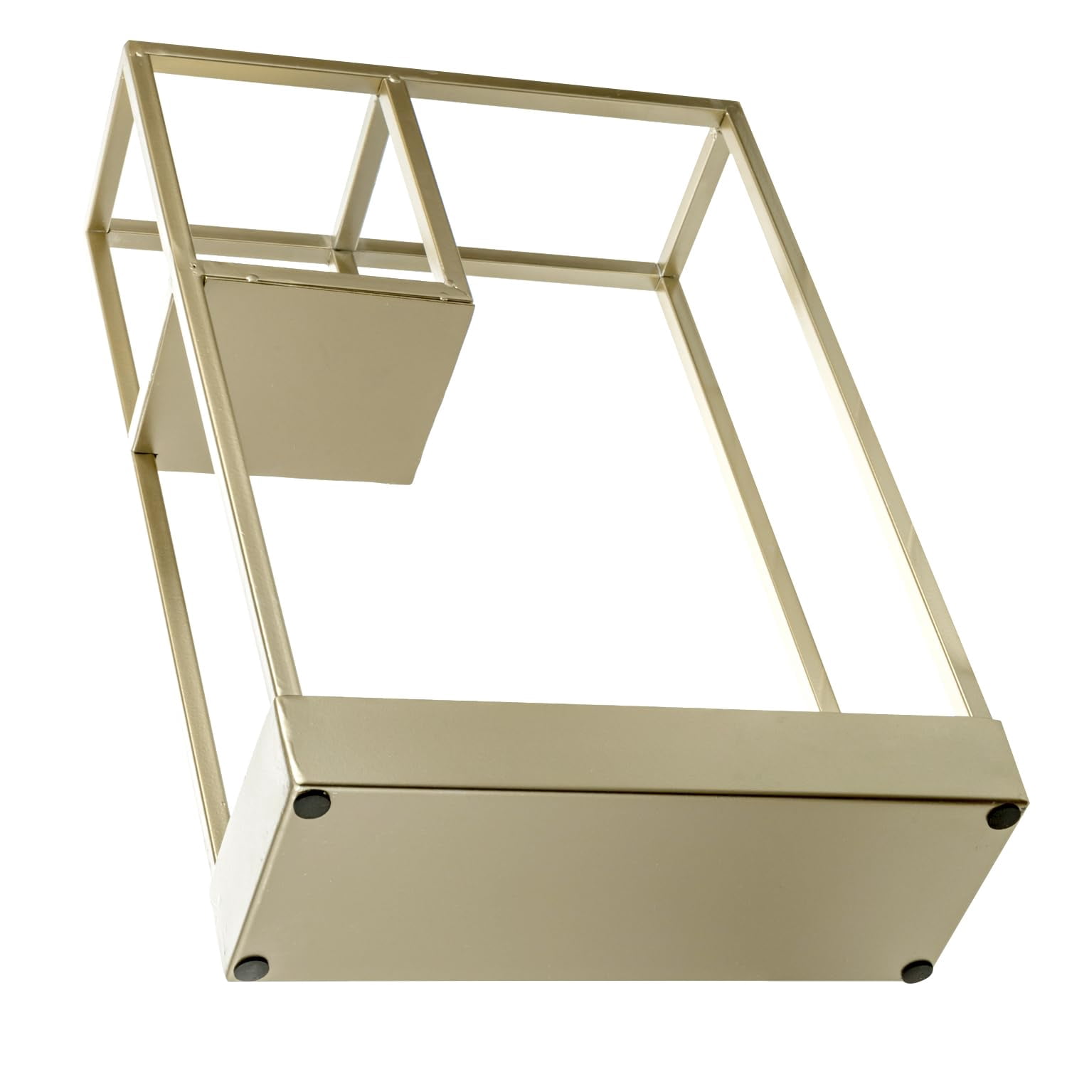 Modern Brass Tone Metal Entryway Umbrella Rack With Geometric Design  13 X 5-inch Wide Rectangular Freestanding Cane Holder Shelf For Small And Bottom Drip Catch Tray