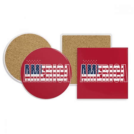 

America USA Country Flag Name Coaster Cup Mug Holder Absorbent Stone Cork Base Set