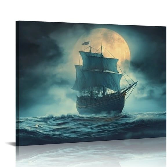 Autua Fantasy Ship Canvas Painting Fog Bedroom Wall Art Contemporary Home Decoration Pirate Ship Sailing Bathroom Decoration Wall Art Modern Art Can Be Hung Directly Living Room Office 20x16in
