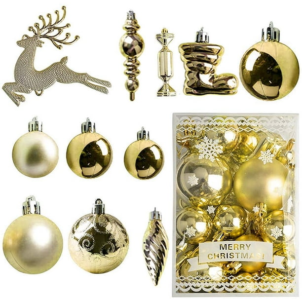 30 bolas navideñas de plástico, bolas navideñas, bolas decorativas para árboles de Navidad, bolas para árboles de Navidad, bolas para árboles de Navidad, doradas