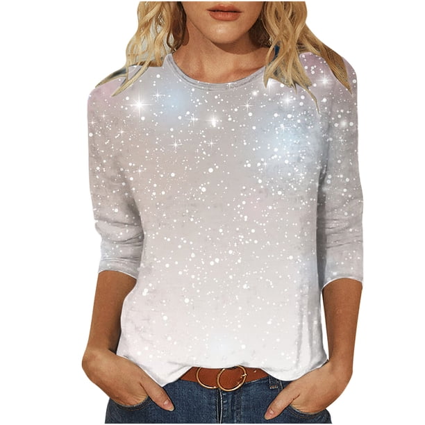 Camisetas de Manga Corta para las Mujeres Retro Cuello Redondo Pascua Impreso Suelto Top, Ligero Poliéster 3/4 Camiseta de Manga para el Desgaste Casual, Diario Y de Primavera