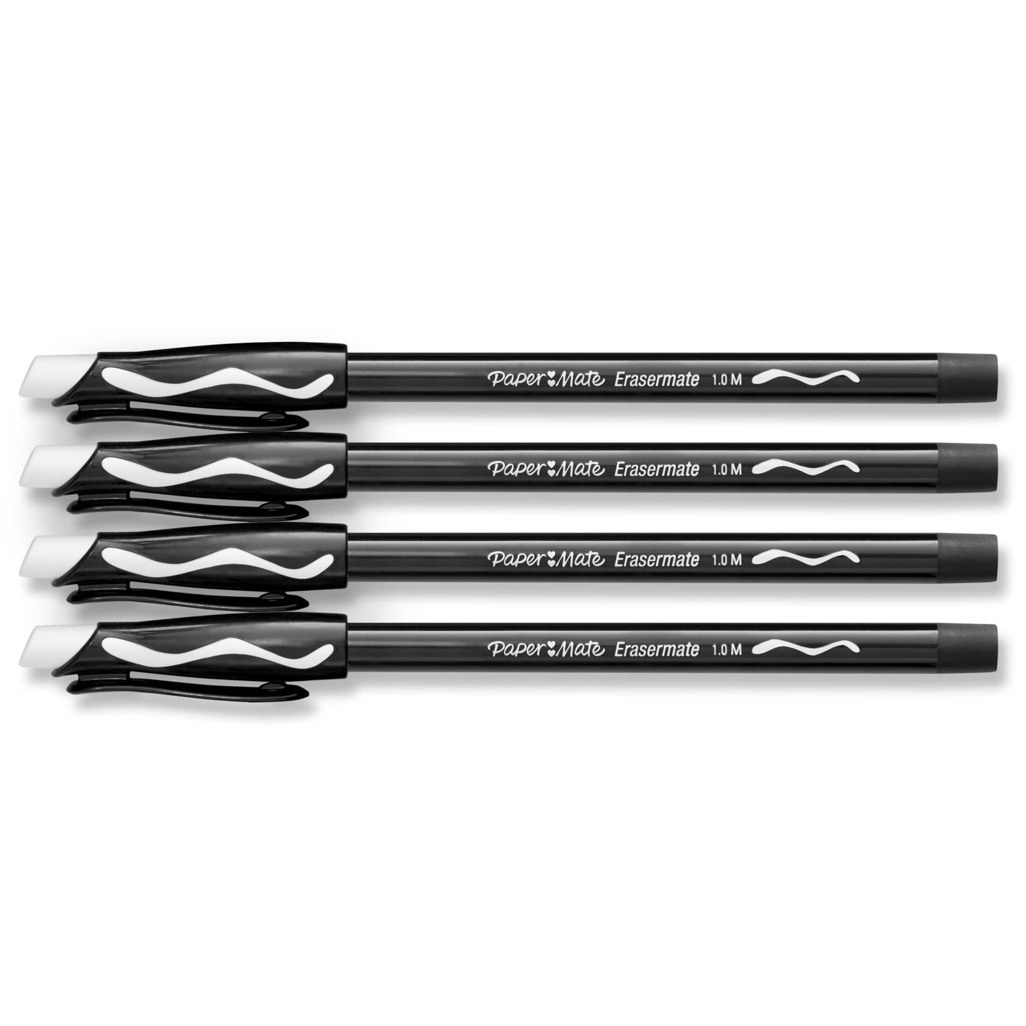 (2 pack) Paper Mate EraserMate Erasable Pens, Ballpoint Pens, Medium Point (1.0mm), Black, 4 Count