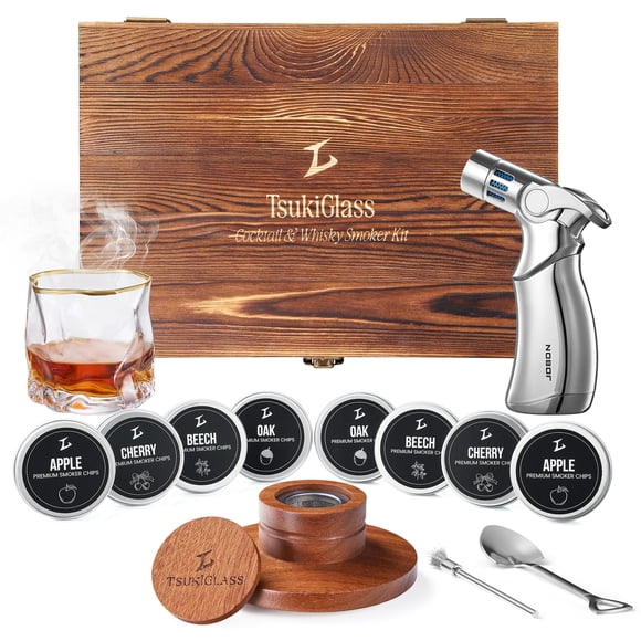 Kit ahumador para whisky TSUKIGLASS de madera de sapeli, 8 sabores