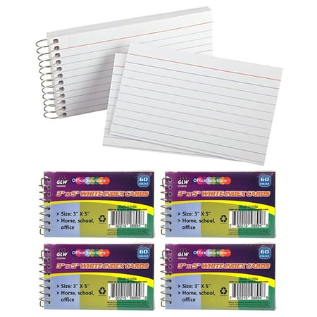 4 pk spiral bound index cards 3 quot x 5 quot ruled 60ct white perforated index cards