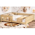 thumbnail image 3 of Bellemave Queen Size Floor Bed with Storage Bookshelf, Wooden Montessori Floor Bed Frame with Safety Guardrail, Low Profile Queen Bed with Fence, Queen Size Floor Bed with Headboard, Light Natural, 3 of 12