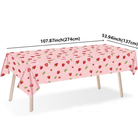 Kumdkd Strawberry Tablecloth for Birthday Party, Disposable Strawberry Themed Decorations, Cheerful Picnic Table Cover for Party Decoration & Events 54"x107.8"