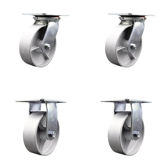 6 Inch Semi Steel Caster Set with Roller Bearings 2 Swivel 2 Rigid SCC