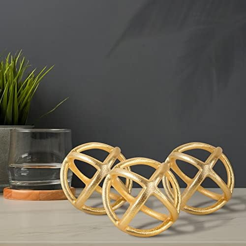 Accent Decorative Balls Set of 3 - Modern Metal Spheres for Bowls, Trays, Shelves - Elegant Modern Table Centerpiece Orbs for Living Room, Office, Coffee Table (Gold)