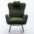thumbnail image 5 of 35.5" Rocking Chair, Teddy Fabric Nursery Rocking Chair with Safe Solid Wood Base, Comfy Wingback Glider Rocker with Headrest and Side Pocket for Living Room Bedroom Balcony, Dark Green, 5 of 9