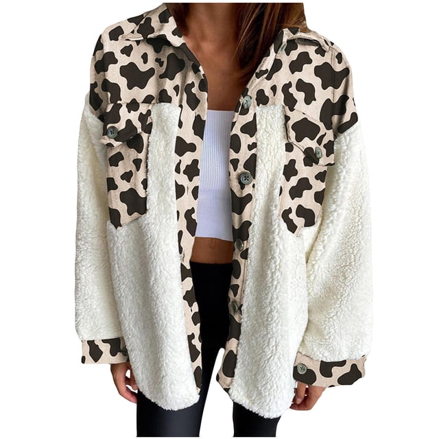 CEHVOM Mode Femmes Cardigan Patchwork Imprimé Léopard Veste en Peluche Manteau Liquidation