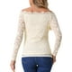 thumbnail image 3 of INSPIRAR CHIC Blusa de Encaje Floral para Mujeres con Mangas Largas Transparentes y Escote Off Shoulder Talla XS Beige, 3 of 5