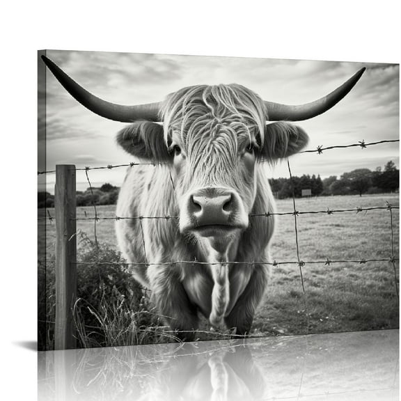 EastSmooth Highland Cow Wall Art Animals Poster Black and White Framed Nature Prints Large Canvas Artwork for Living Room Farmhouse Wall Decoration