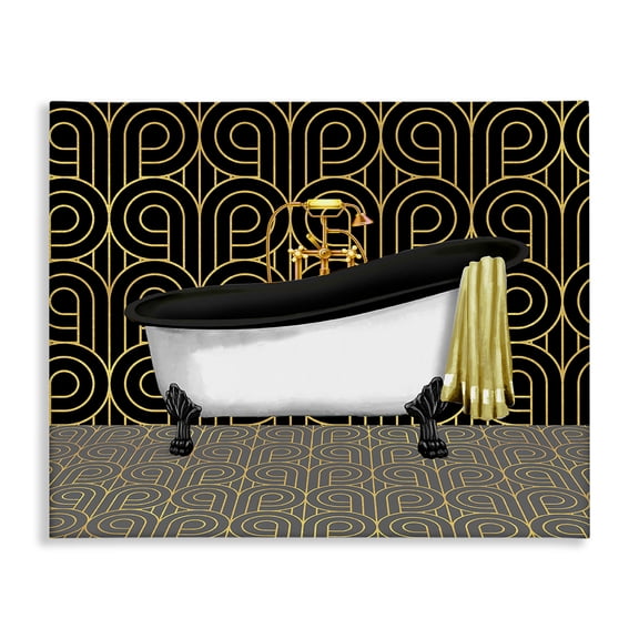 Stupell Industries Bathroom in Deco Style Geometric Painting Wrapped Canvas Canvas Art Print Wall Art, 20 x 16