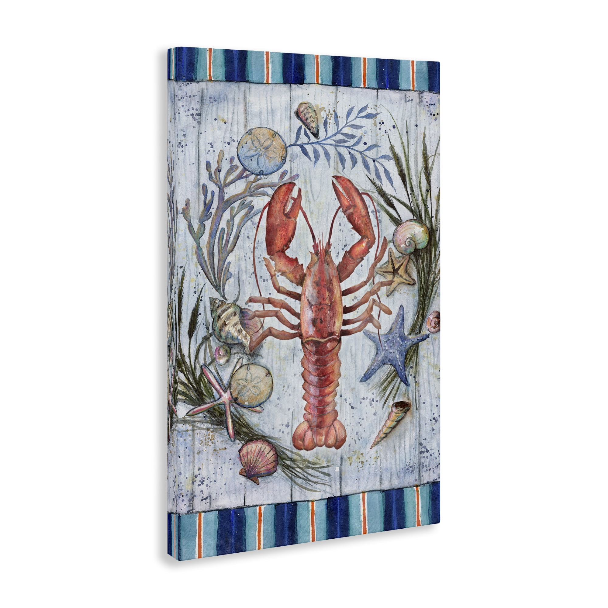 Stupell Industries Coastal Wreath & Lobster Nautical & Beach Painting Wrapped Canvas Art Print Wall Art, 24 x 36