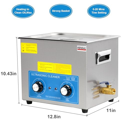Kendal Commercial Grade 240watts 9L Ultrasonic Cleaner 40kHz with Knobs Timer&Heater Cleaning Machine, for Watch Instruments Industrial Parts Excellent Cleaner Solution