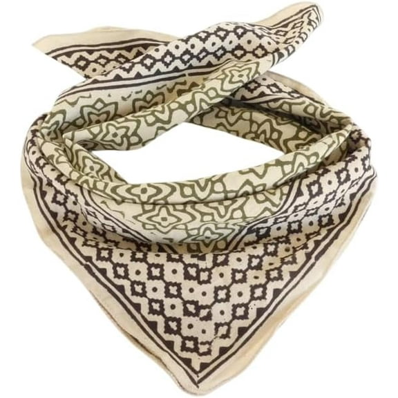 Best design in whole India Bandana Scarf Handmade Hand Block Print Bandana in Cream, Pumpkin and Steel - Handmade Organic Cotton Bandanas