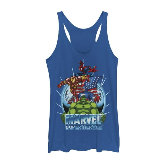 Women's Marvel Patriotic Heroes Racerback Tank Top Royal Blue Heather Medium