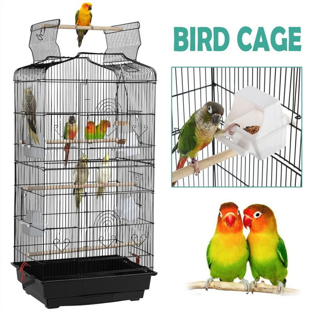 Yaheetech Play Open Top Bird Cage for Cockatiel Quaker Parrot Sun Parakeet Green Cheek Conure Finch Budgie Lovebird Parrotlet Canary Pet Bird Cage with Stand Black