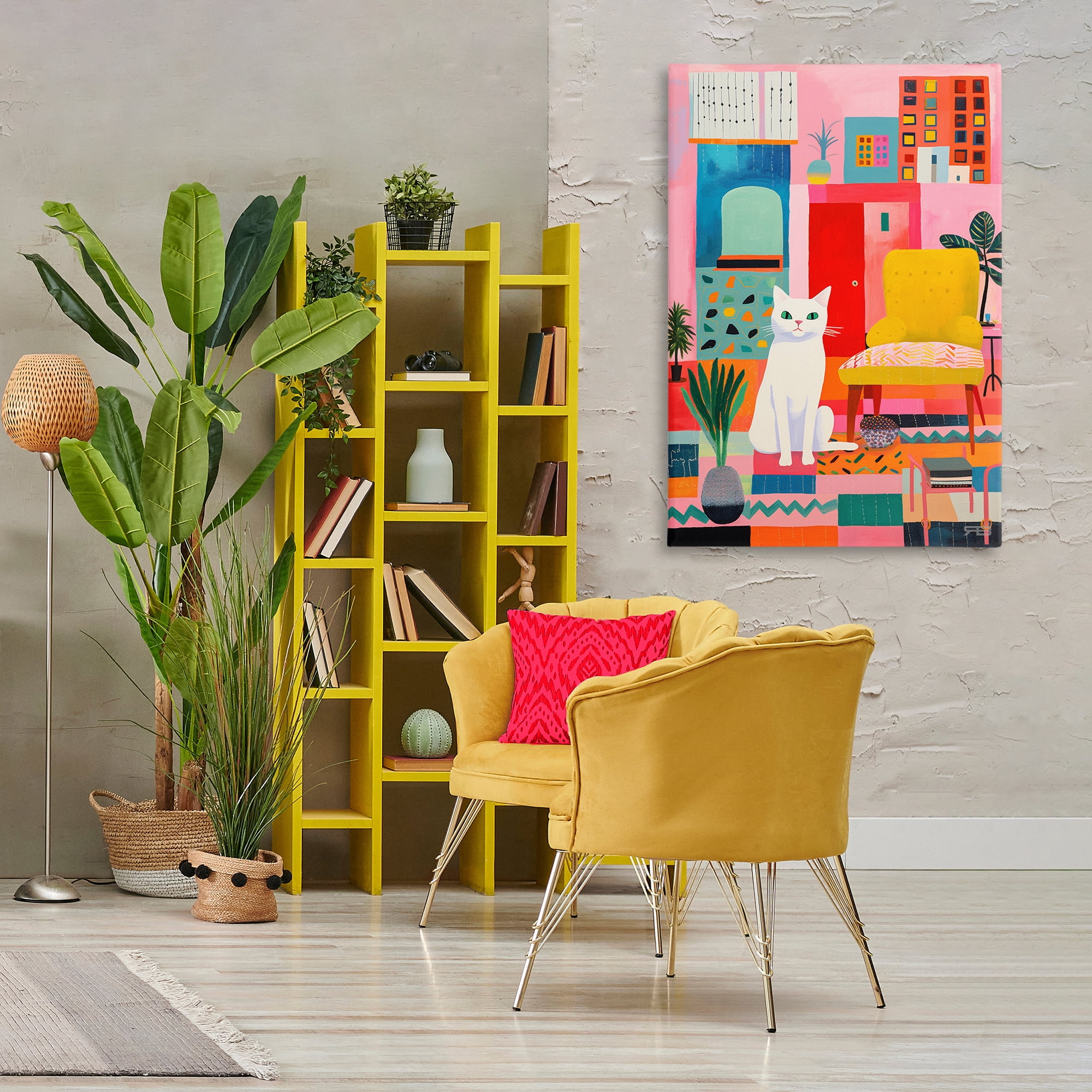 Stupell Industries Cat in Eclectic Interior Animals & Insects Painting Gallery Wrapped Canvas Art Print Wall Art, 30 x 45