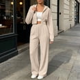 thumbnail image 3 of Naotn Women Ribbed Knit 2 Piece Sweatsuit Set, Full Zip Up Long Sleeve Cropped Hoodies Wide Leg Pants Matching Casual Sets, 3 of 6