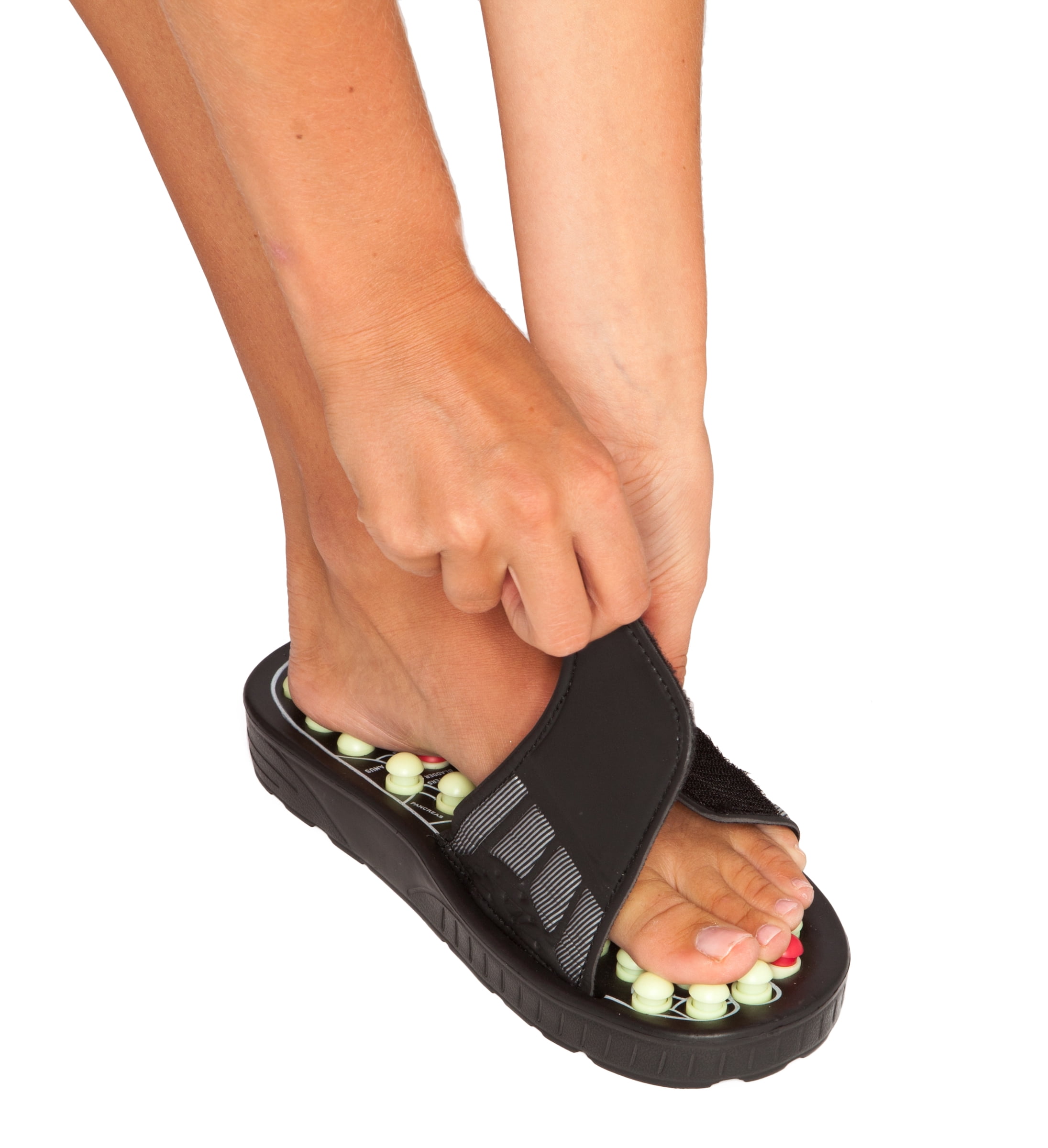 Deluxe Comfort Mens Slip-On Smart Step Reflexology Sandals, Size 9-10 ? Rejuvenates Sore Feet ? Orthopedic Foot Therapy ? Athlete Recovery Footware ? Foot Massager Sandals, Black/Grey