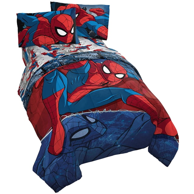 Jay Franco Marvel Spiderman Burst 5 Piece Full Bed Set - Includes Reversible Comforter & Sheet Set - Bedding - Super Soft Fade Resistant Microfiber (Official Marvel Product)