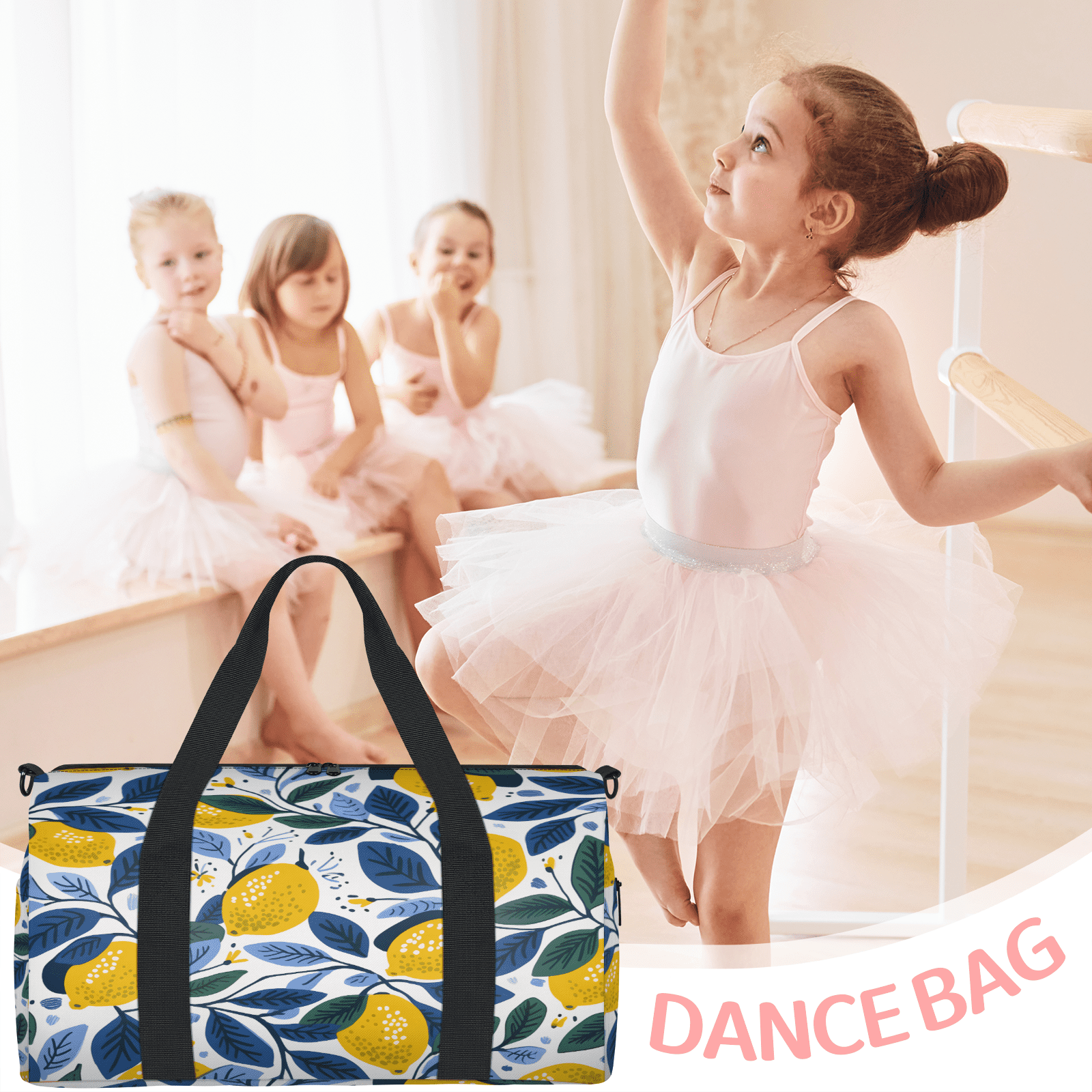Herdesigns Lemon Gym Bag for Women, Duffle Bag for Travel Sport, Lemon Lightweight Waterproof Carry on Weekender Dance Yoga Workout Bags