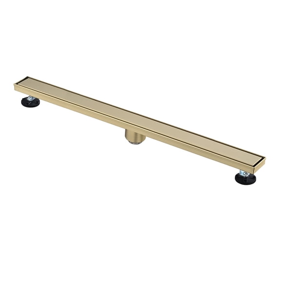 JERFIT 36" Brushed Gold Linear Shower Drain with Hair Strainer, Stainless Steel Modern Channel Drain for Bathroom, Kitchen, Balcony Floor