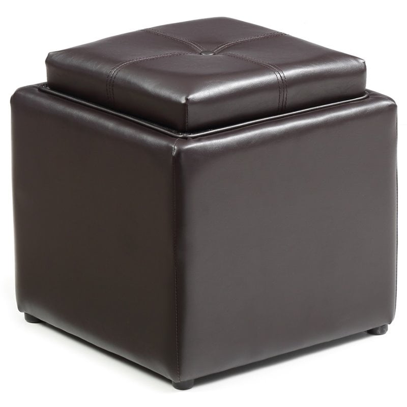 Pemberly Row Storage Ottoman with 1 Flip Over Serving Tray in Brown