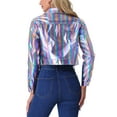 thumbnail image 3 of INSPIRE CHIC Women's Holographic Shiny Biker Button Down Metallic Jacket XS Multicolor, 3 of 5