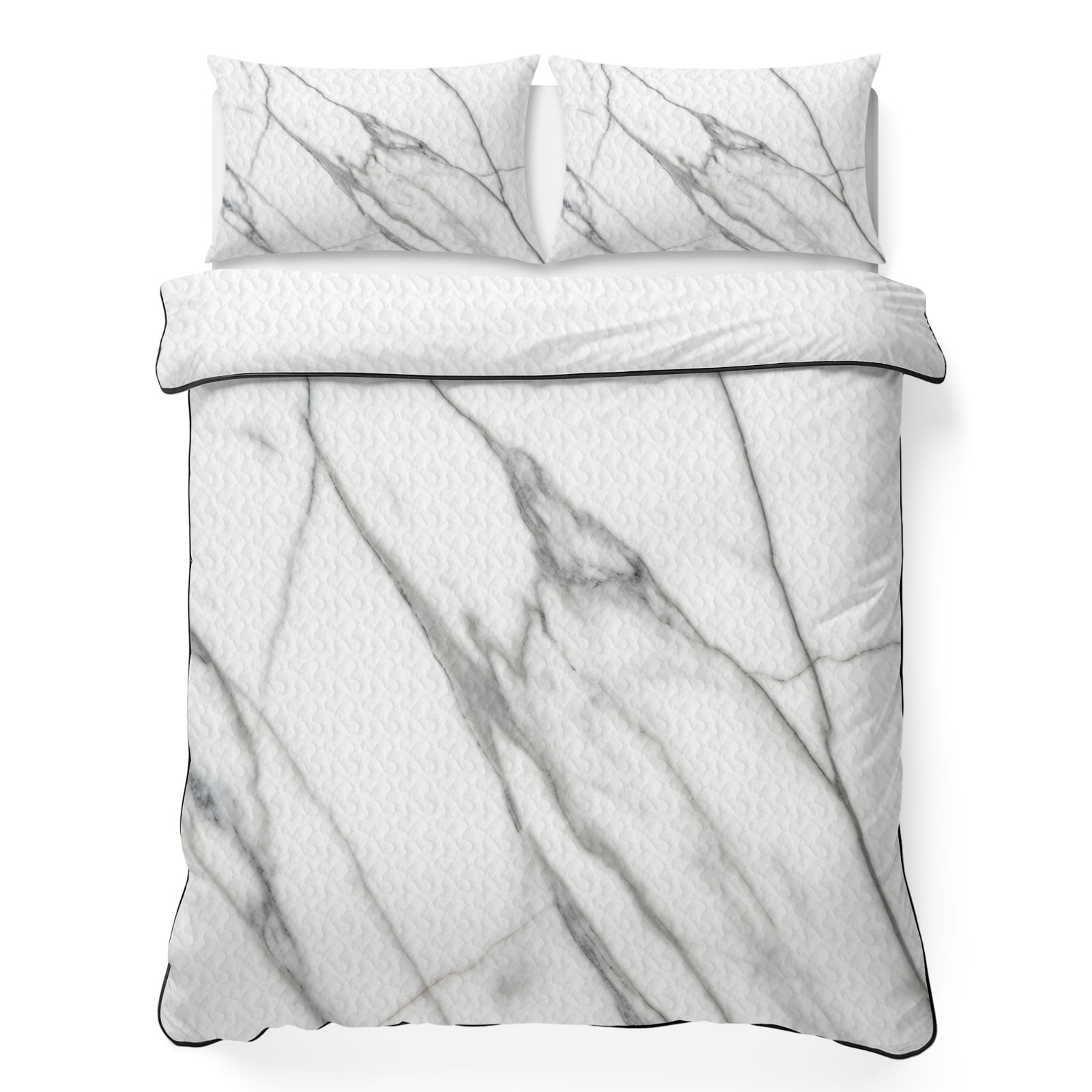 King Quilt Bedding Set Modern Marble Texture Art Summer Quilt Lightweight Quilted Coverlet with 2 Pillow Shams Nature Stone Artwork Grey 3-Piece Bedspread Quilt Set for All Season